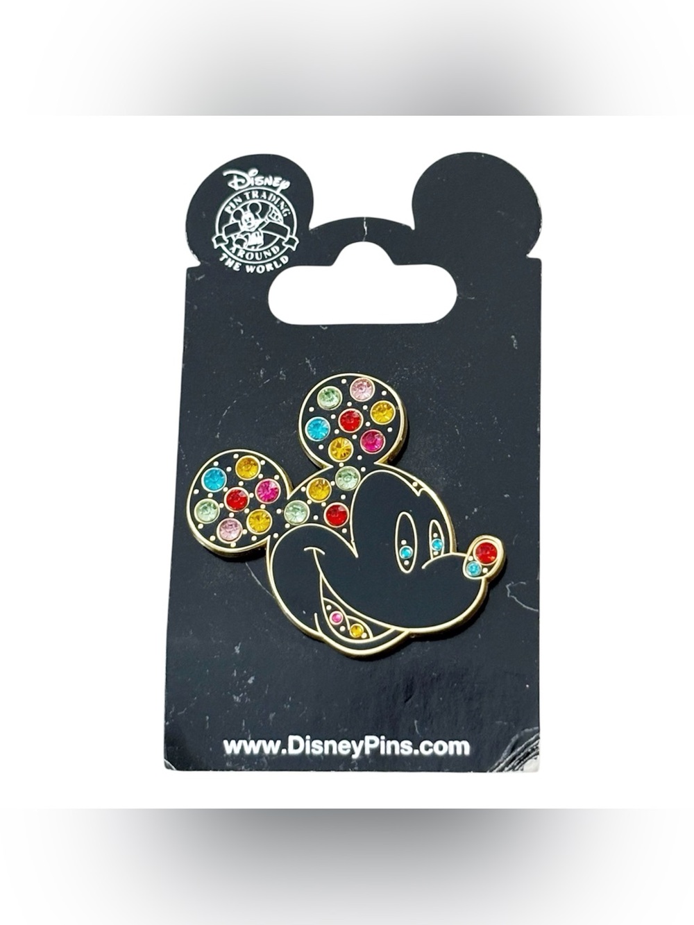 Disney Black Mickey Mouse Gold-Trim Multicolor Rhinestone Pin